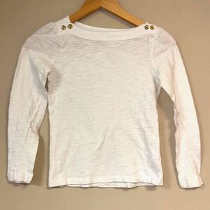 White shirt Girl's 5/6 Scoop Long Sleeve Button Accent Concert Performance Top